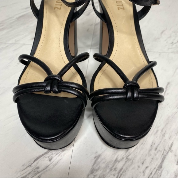 Schutz Kelsie Platform Black Leather Heeled Sandal 8 1/2 B - Picture 10 of 14